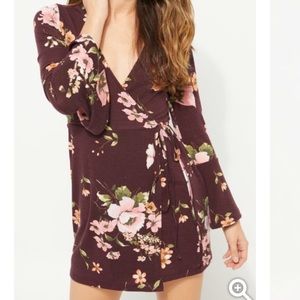 NWT! Rue 21 Burgundy Floral Wrap Bell Sleeve Dress
